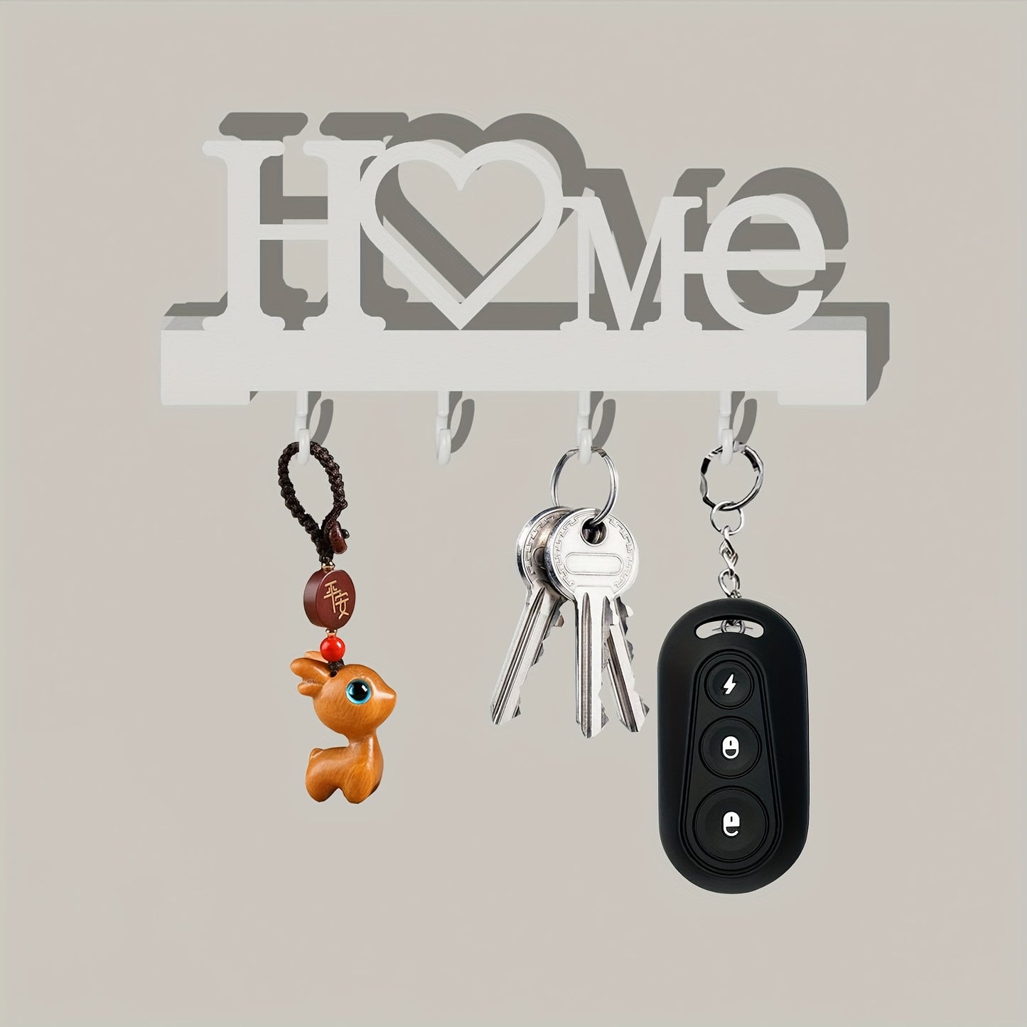 1pc Home Love Shaped Keychain Wall-Mounted Entry Organizer with Hooks, No Drilling Required, Suitable for Living Room Home Decor