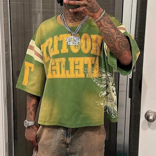 Y2K retro t-shirt street Harajuku Hip Hop splicing round neck sport wide t-shirt men women short sleeves high baseball jersey