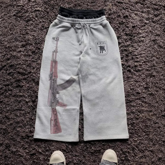 Y2k High Street European American Ins Printed Embroidery Street Folding Pants Headwear Casual Straight Pants West Coast style