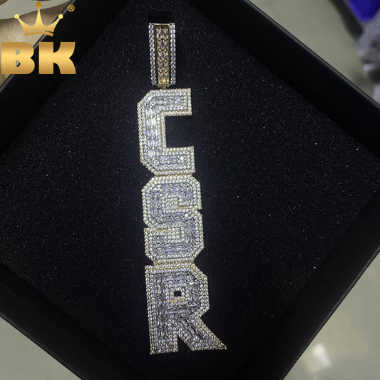 TBTK Custom Vertical Bold Baguettecz Letters Pendant Iced Out Square Bling Cubic Zirconia Name Necklace Hiphop Jewelry