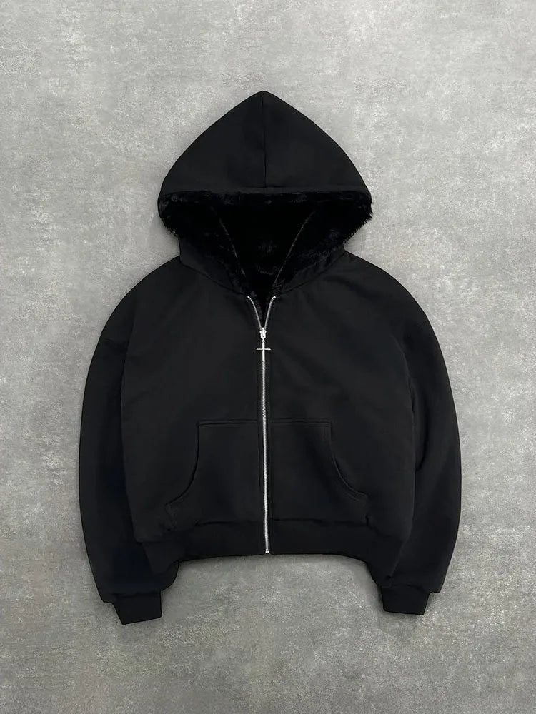 2025 new unisex hooded sweatshirt with leopard print lining pocket, loose cardigan, zipper sweatshirt, street style, double-side